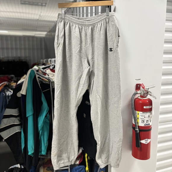 Champion Sweatpants Mens XL Gray Authentic Fleece Lined Elastic Waist Logo - Picture 1 of 8
